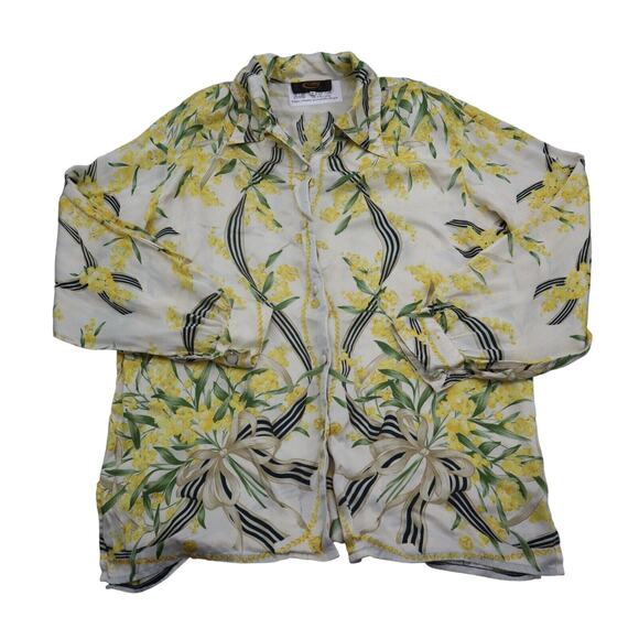 CQY Shirt Womens XL Multicolor Long Sleeve Collared Tropical Button Up - Picture 1 of 16